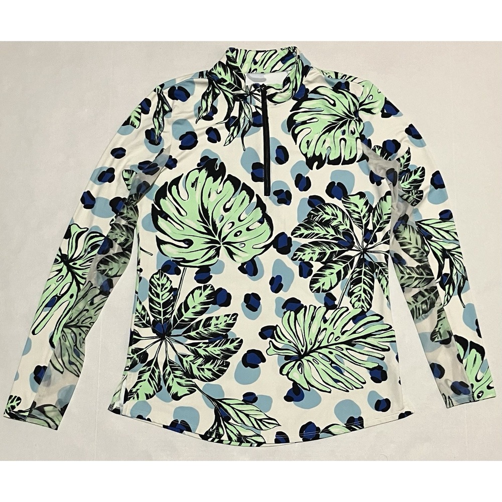 XIX Palms X Tribal Monster Leaf Sleeve 1/4 Zip Pullover Golf Vented Petite Small